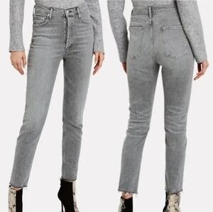 31 Agolde Nico High Rise Button Fly Slim Ankle Jean Gray Chime